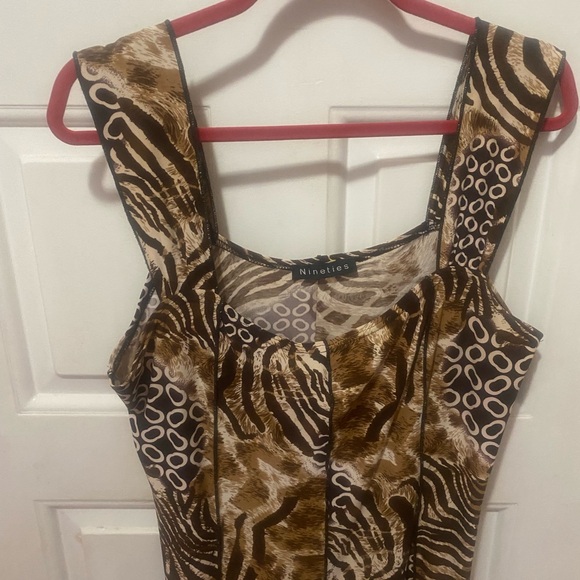Nineties Scoop Neck Tiger Stripe Sleeveless Dress Fit and Flare Women XL Vintage - Picture 2 of 15